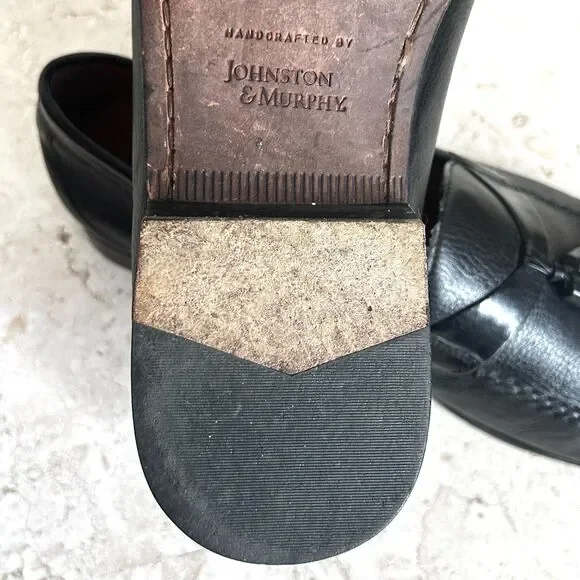 Johnston Murphy Shoes Mens 11 M Black Leather Loafers Tassels Office Date Night - Picture 11 of 12